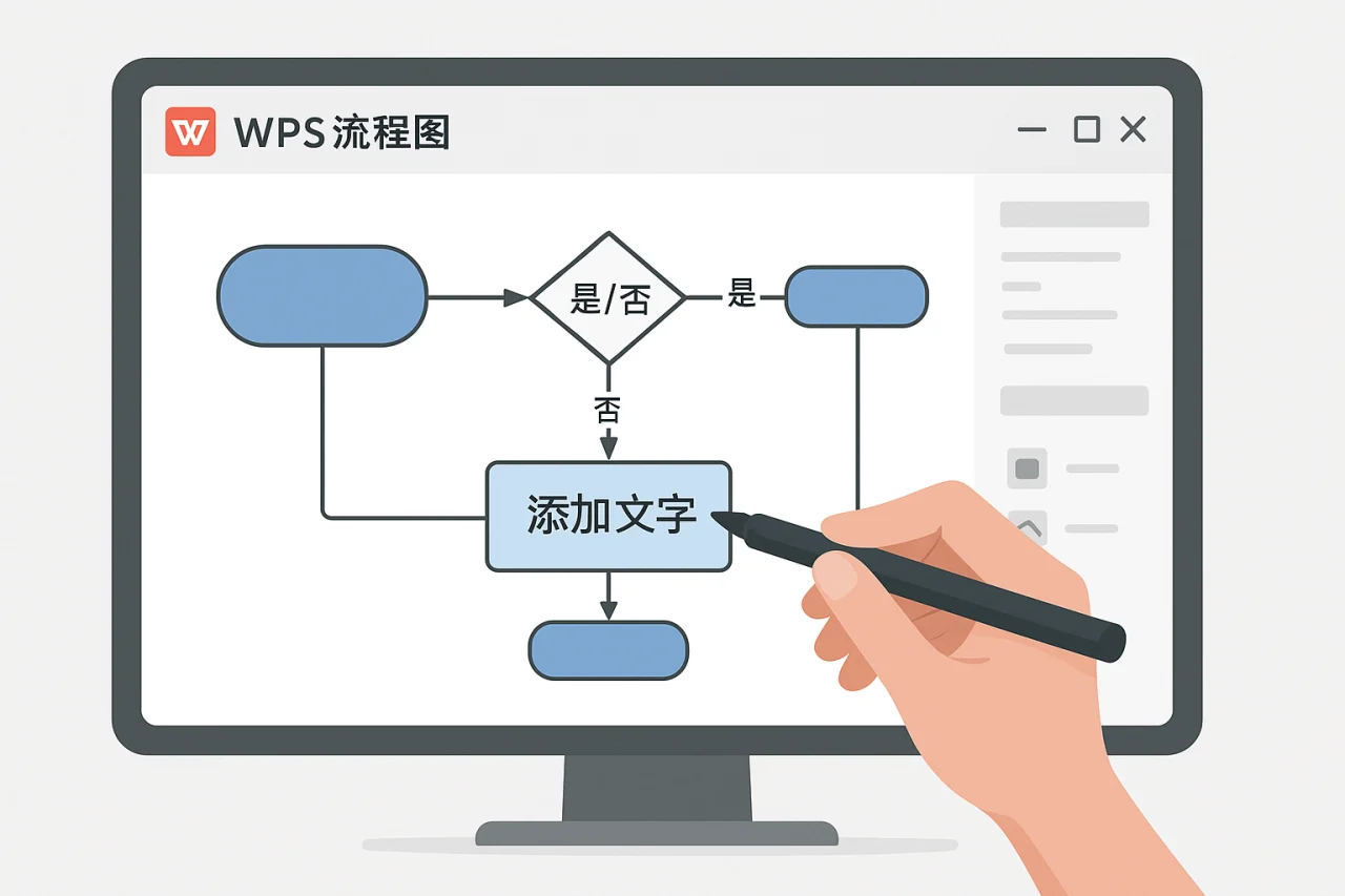 WPS在流程图连线上输入文字